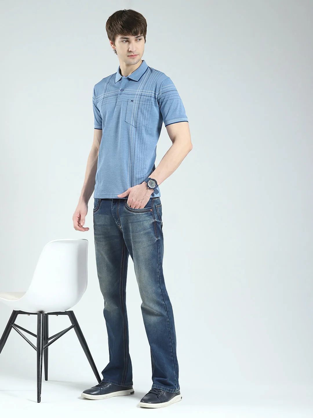 Men Blue Printed Collar Half Sleeve T-Shirt sold by Monte Carlo product image thumbnail 2