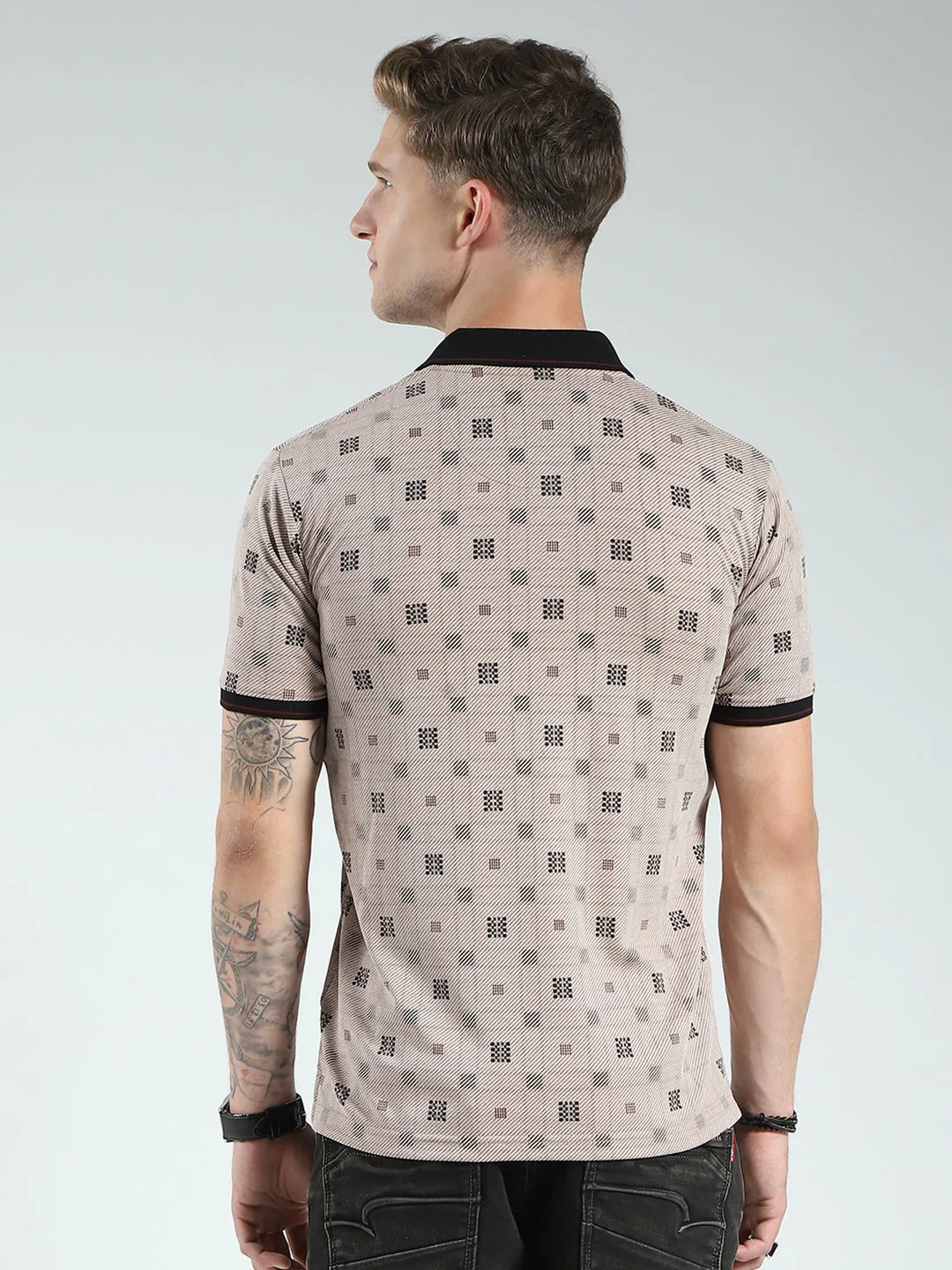 Men Beige Printed Collar Half Sleeve T-Shirt sold by Monte Carlo product image thumbnail 5