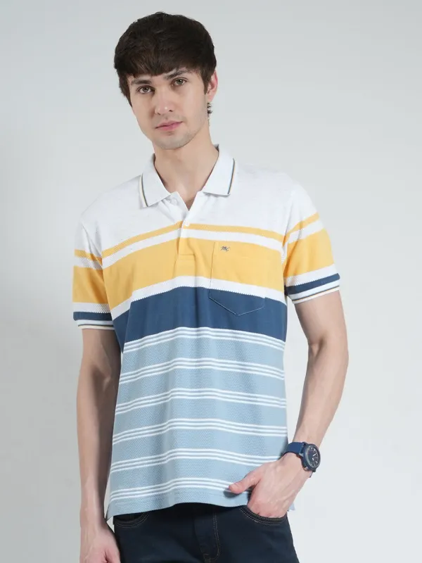 Men Yellow Stripe Collar Half Sleeve T-Shirt made by Monte Carlo
