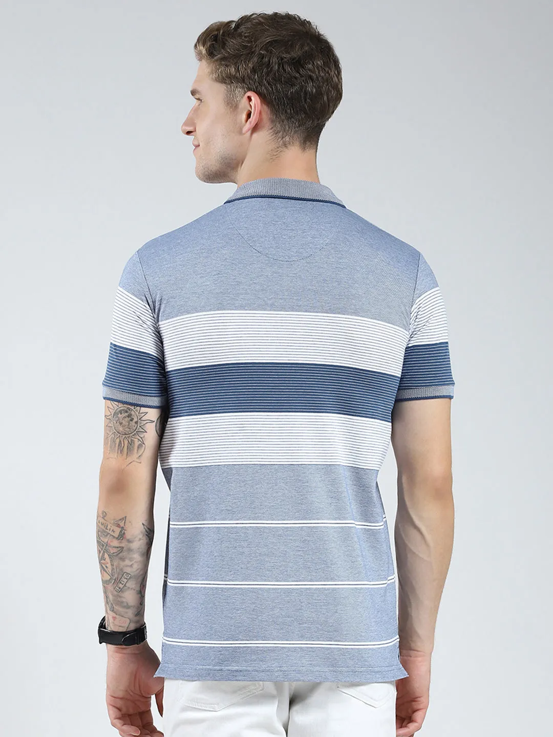 Men Blue Stripe Collar Half Sleeve T-Shirt sold by Monte Carlo product image thumbnail 5
