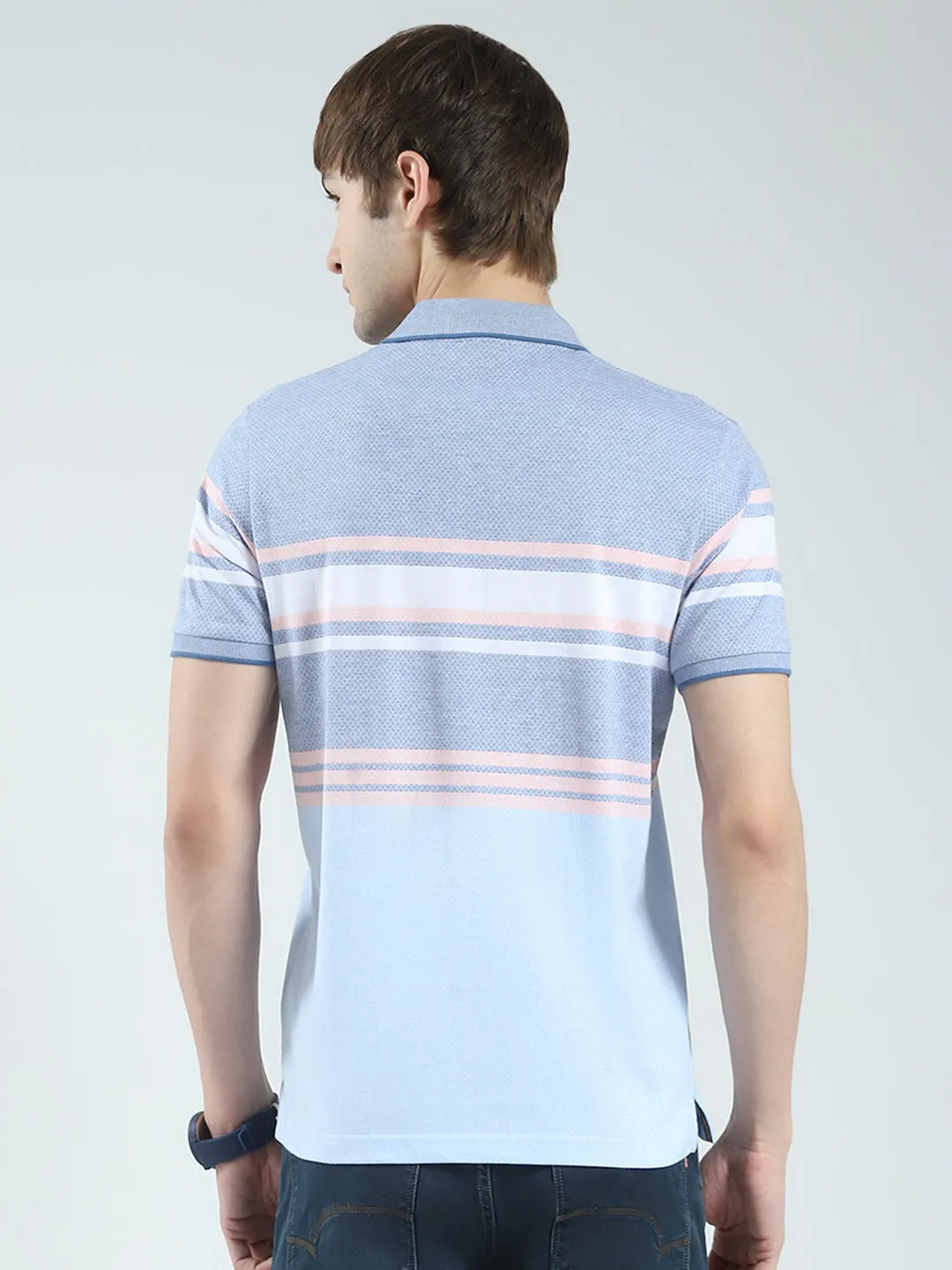 Men Blue Stripe Collar Half Sleeve T-Shirt sold by Monte Carlo product image thumbnail 5