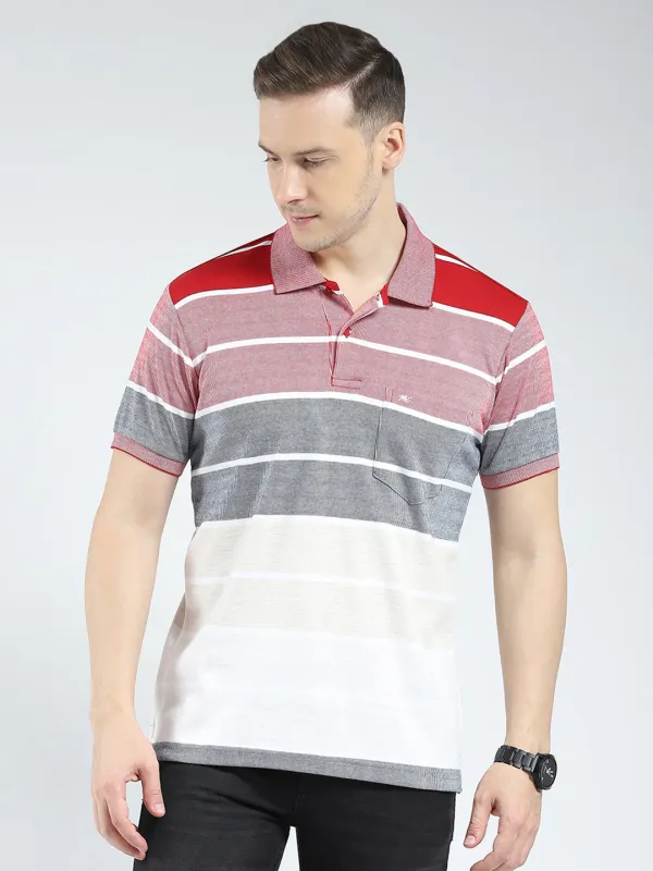 Men Red Stripe Collar Half Sleeve T-Shirt made by Monte Carlo