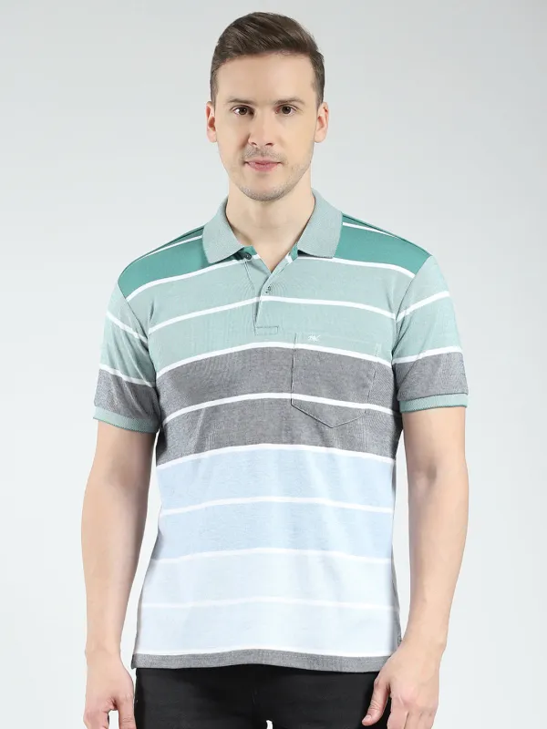 Men Green Stripe Collar Half Sleeve T-Shirt sold by Monte Carlo