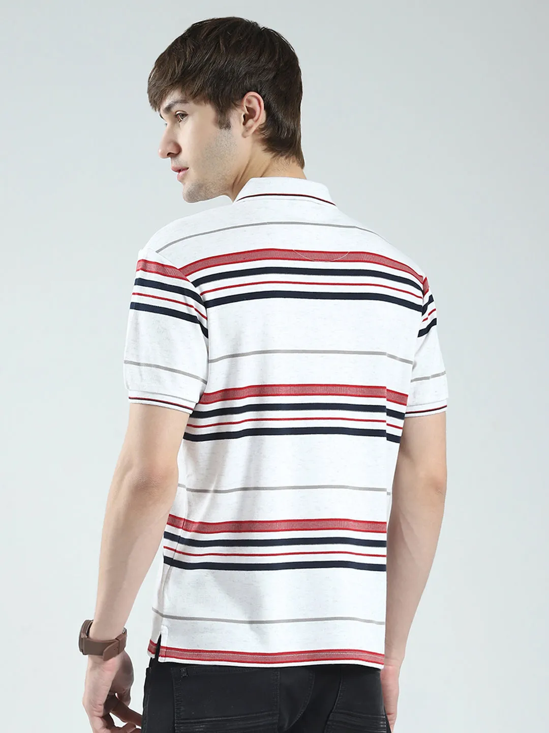 Men White Stripe Collar Half Sleeve T-Shirt sold by Monte Carlo product image thumbnail 5
