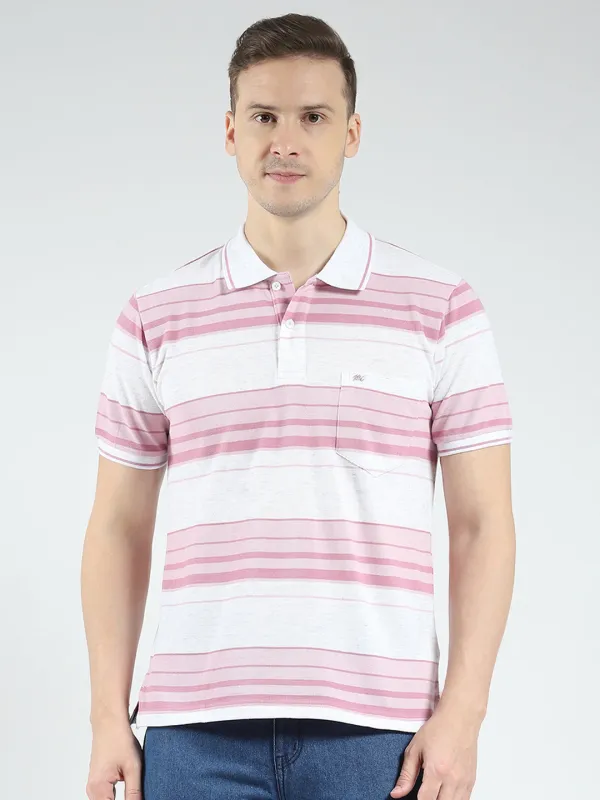 Men Pink Stripe Collar Half Sleeve T-Shirt made by Monte Carlo