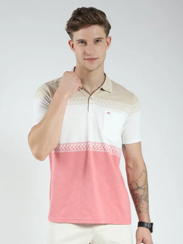 Men Pink Stripe Collar Half Sleeve T-Shirt made by Monte Carlo
