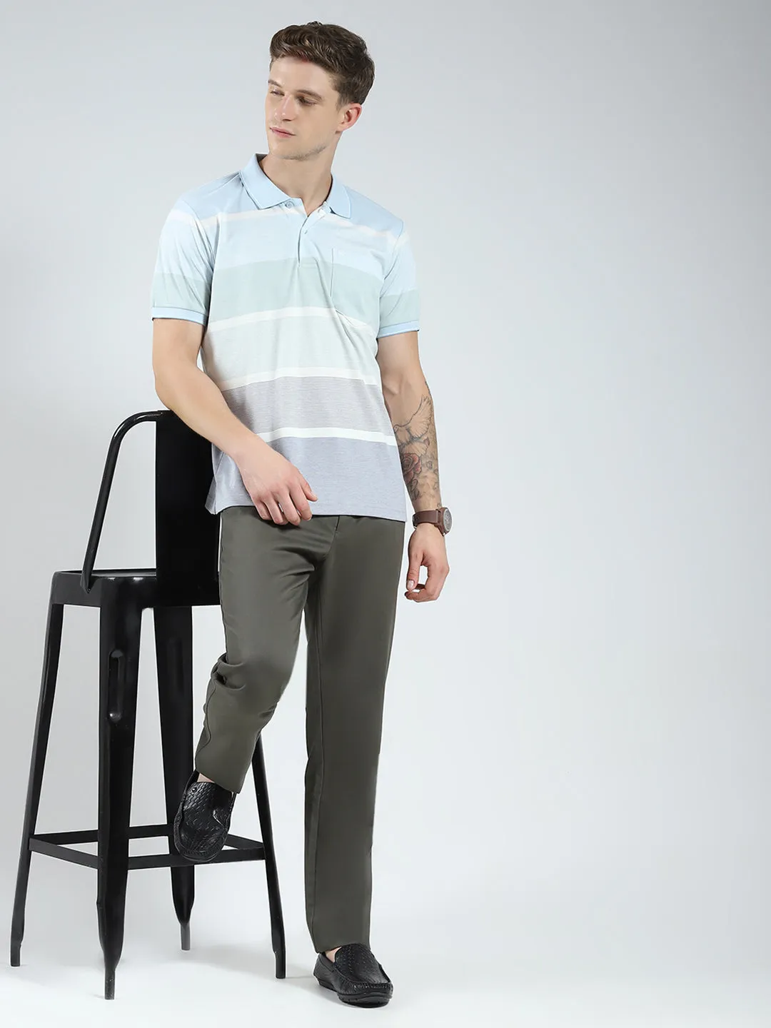 Men Blue Stripe Collar Half Sleeve T-Shirt sold by Monte Carlo product image thumbnail 2