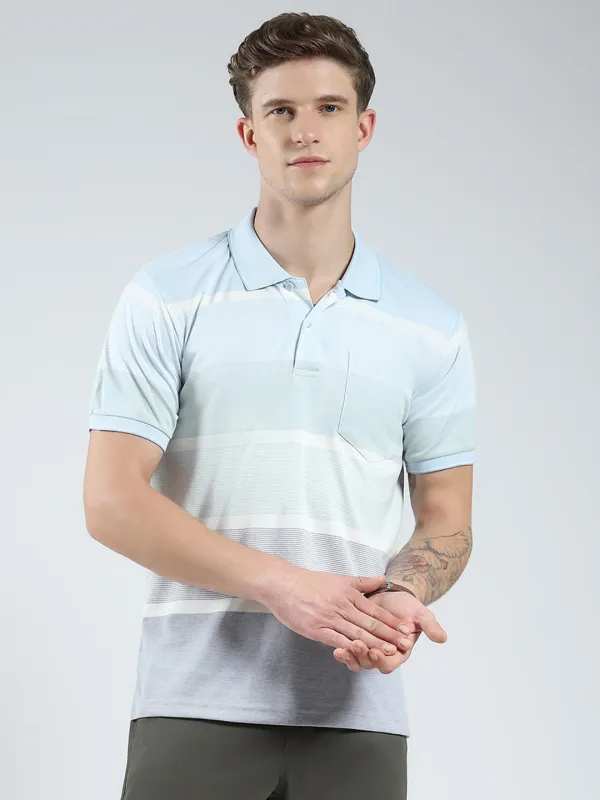 Men Blue Stripe Collar Half Sleeve T-Shirt made by Monte Carlo