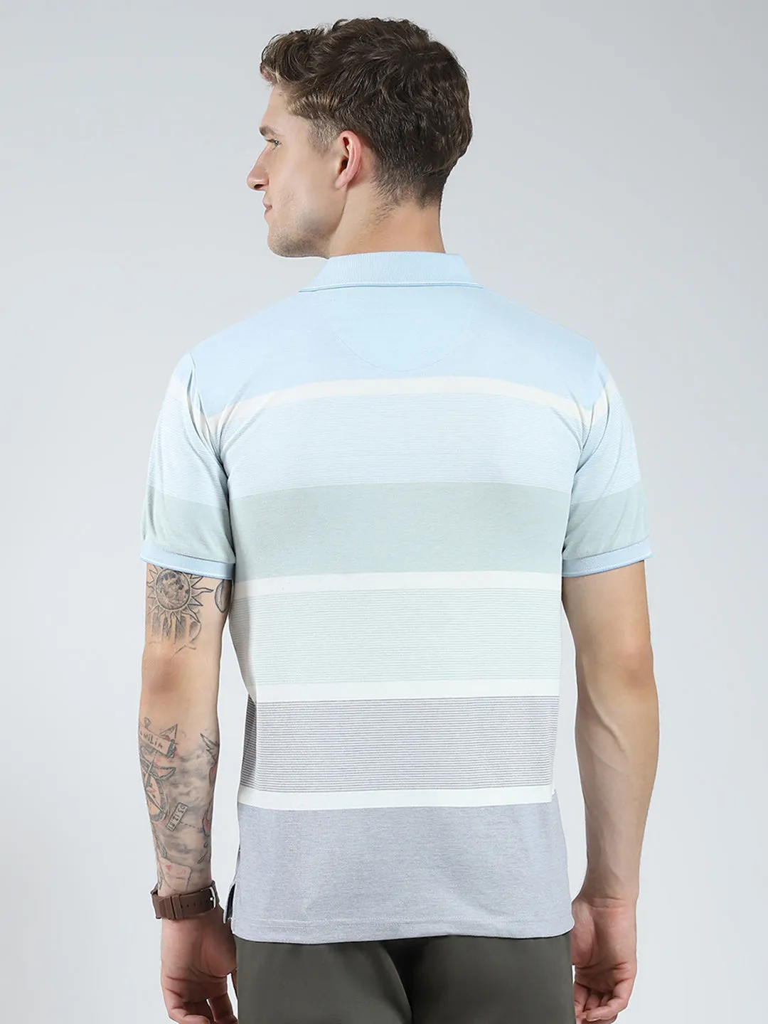 Men Blue Stripe Collar Half Sleeve T-Shirt sold by Monte Carlo product image thumbnail 5