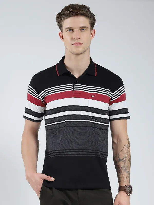 Men Black Stripe Collar Half Sleeve T-Shirt made by Monte Carlo