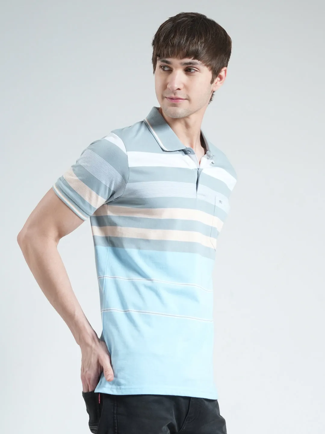 Men Blue Stripe Collar Half Sleeve T-Shirt sold by Monte Carlo product image thumbnail 4