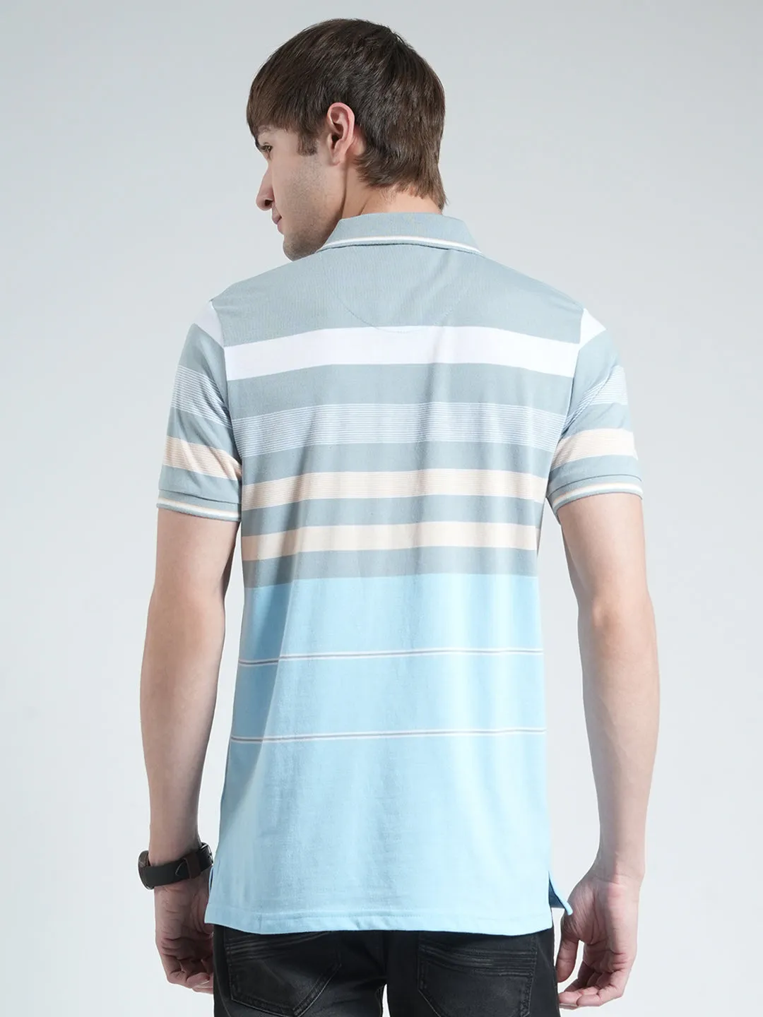 Men Blue Stripe Collar Half Sleeve T-Shirt sold by Monte Carlo product image thumbnail 5