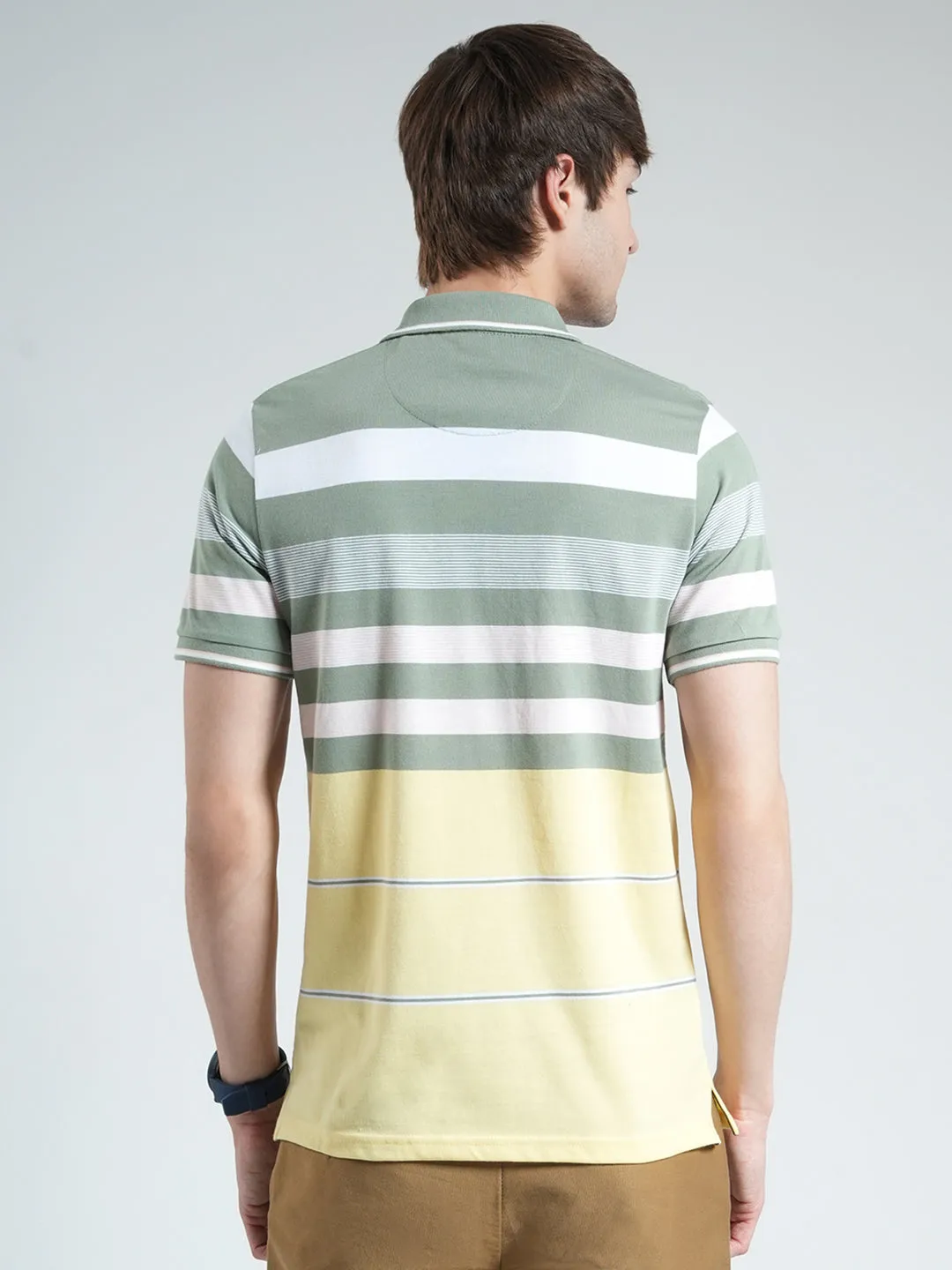 Men Green Stripe Collar Half Sleeve T-Shirt sold by Monte Carlo product image thumbnail 5