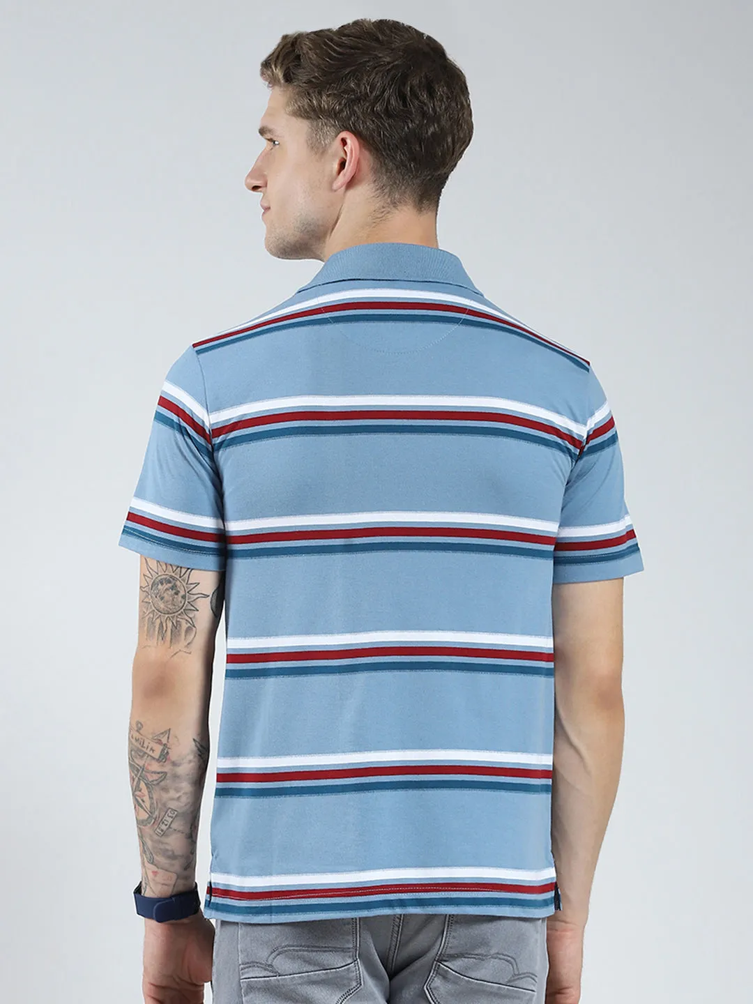 Men Blue Stripe Collar Half Sleeve T-Shirt sold by Monte Carlo product image thumbnail 5