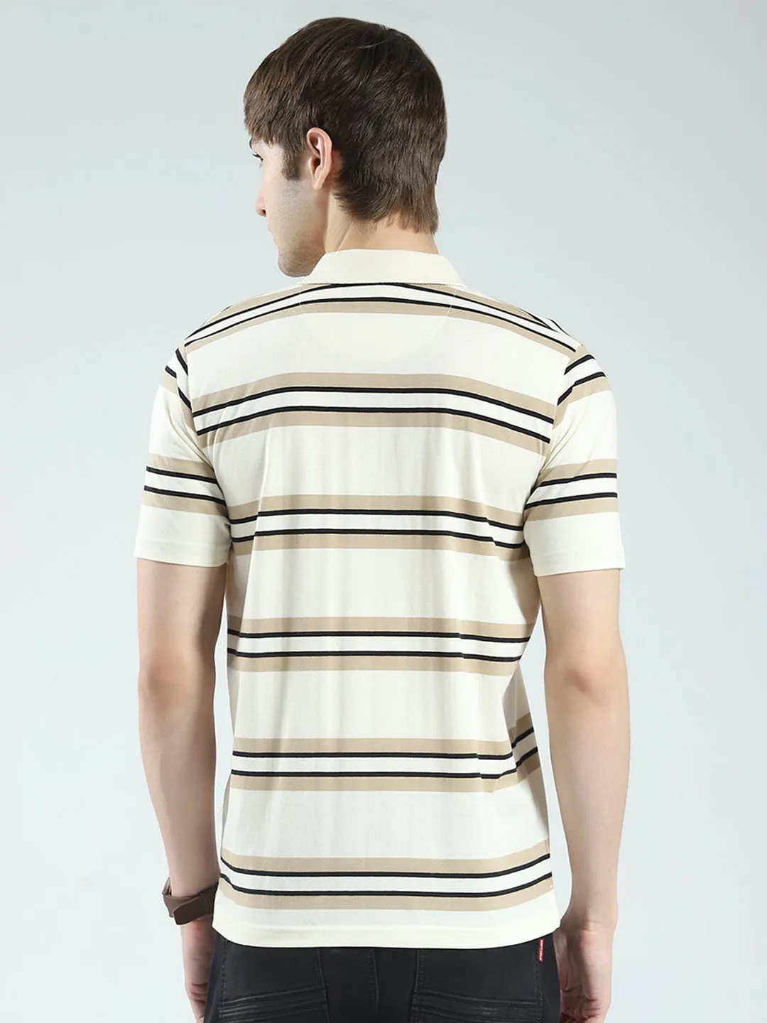 Men Beige Stripe Collar Half Sleeve T-Shirt sold by Monte Carlo product image thumbnail 5