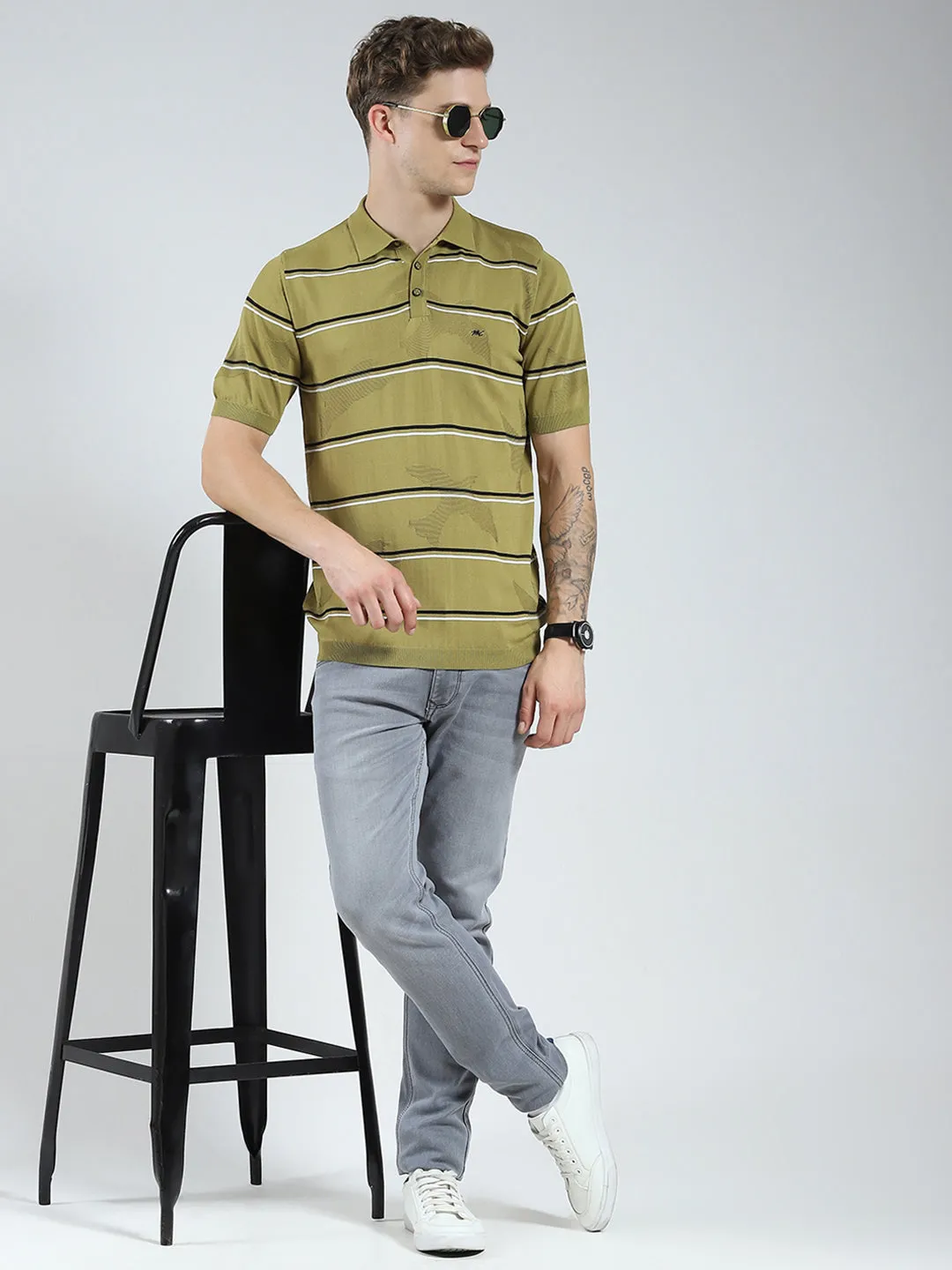 Men Green Solid Collar Half Sleeve T-Shirt sold by Monte Carlo product image thumbnail 2