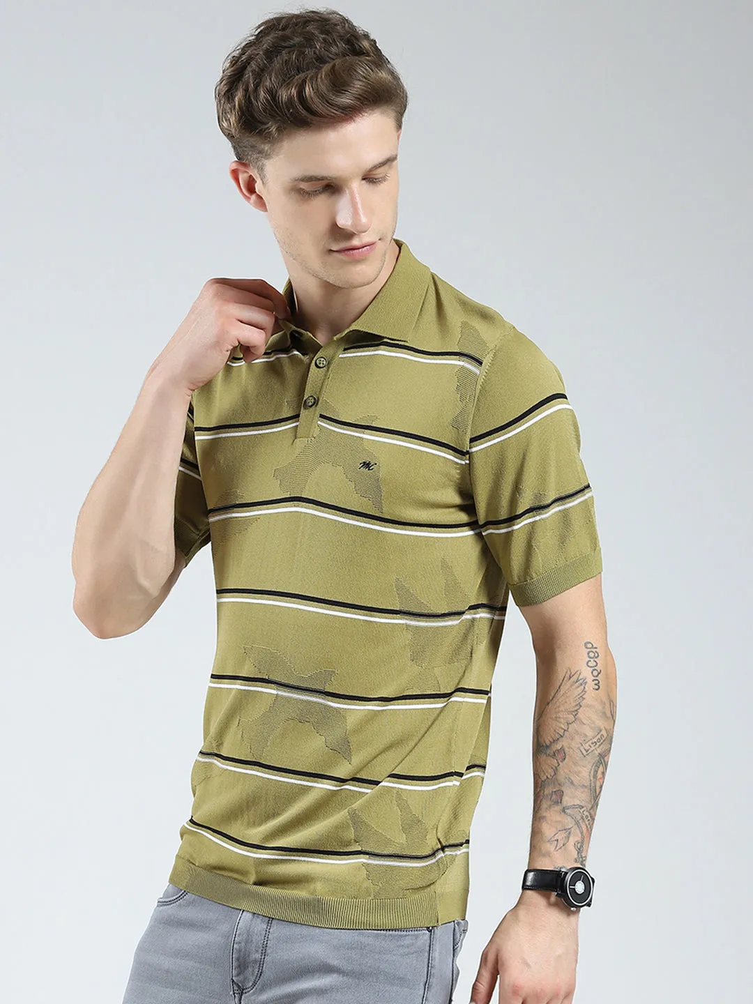 Men Green Solid Collar Half Sleeve T-Shirt sold by Monte Carlo product image thumbnail 3