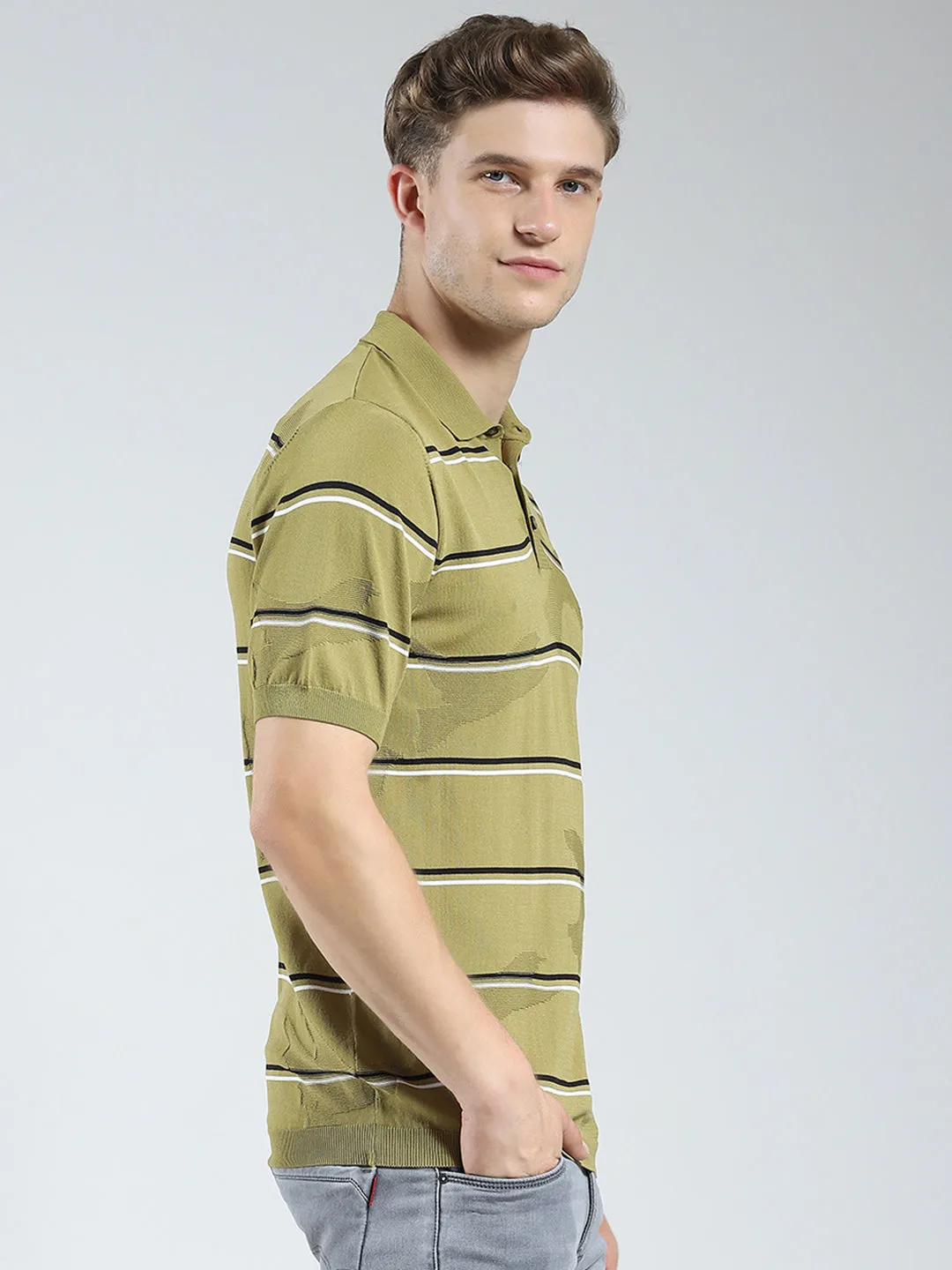Men Green Solid Collar Half Sleeve T-Shirt sold by Monte Carlo product image thumbnail 4