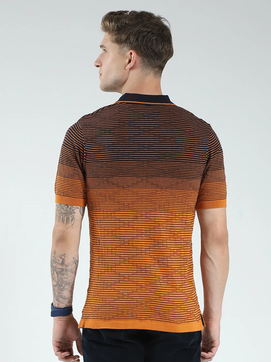 Men Brown Self Design Collar Half Sleeve T-Shirt sold by Monte Carlo product image thumbnail 5