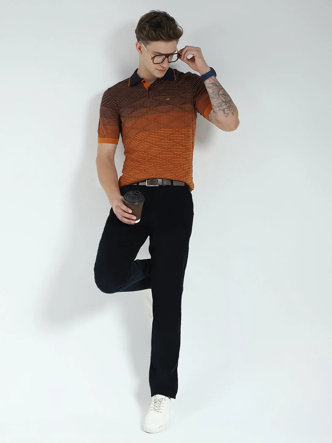 Men Brown Self Design Collar Half Sleeve T-Shirt sold by Monte Carlo product image thumbnail 2
