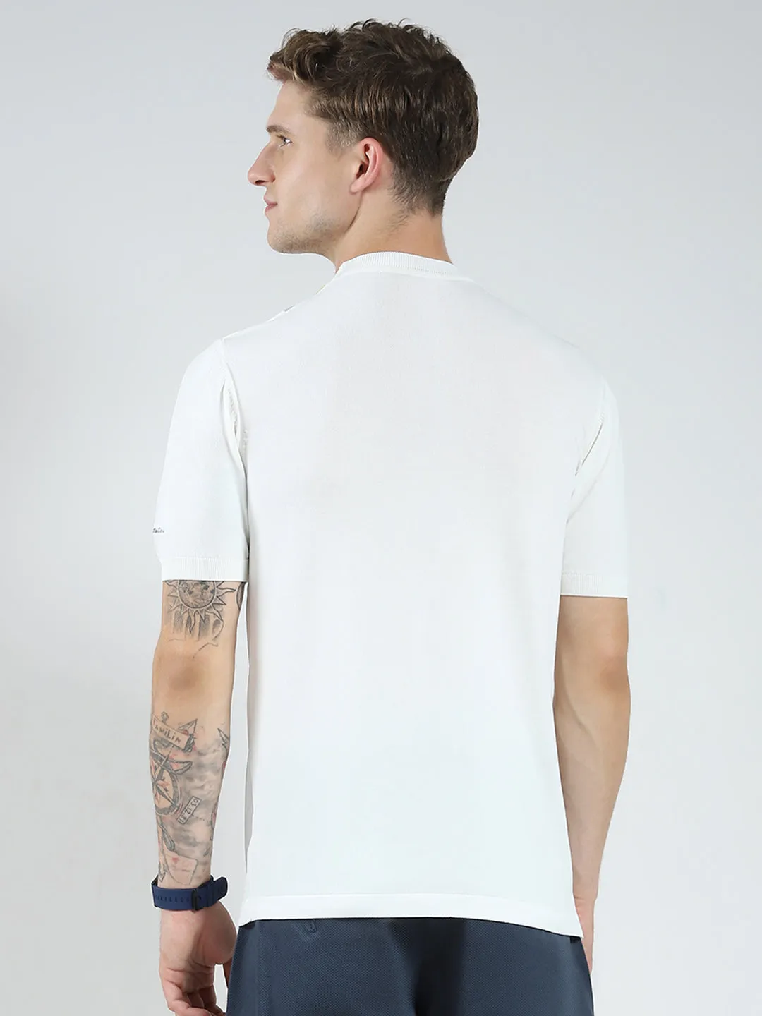 Men White Stripe Round Neck Half Sleeve T-Shirt sold by Monte Carlo product image thumbnail 5