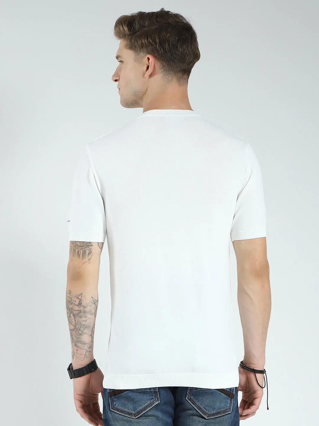 Men White Printed Round Neck Half Sleeve T-Shirt sold by Monte Carlo product image thumbnail 5