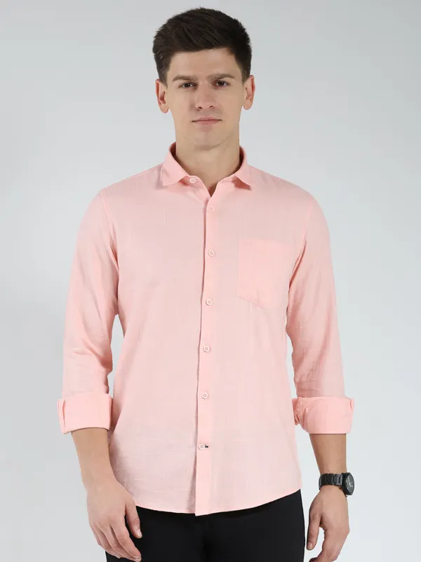 Men Peach Check Collar Full Sleeve Shirt sold by Monte Carlo