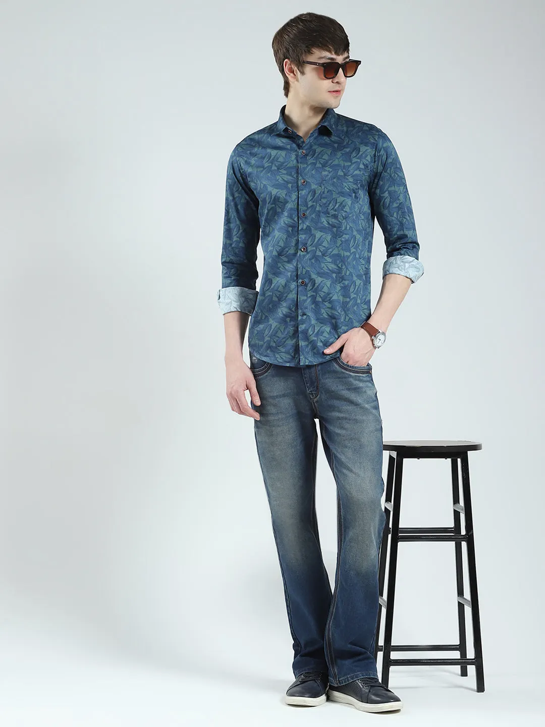 Men Green Printed Collar Full Sleeve Shirt sold by Monte Carlo product image thumbnail 2