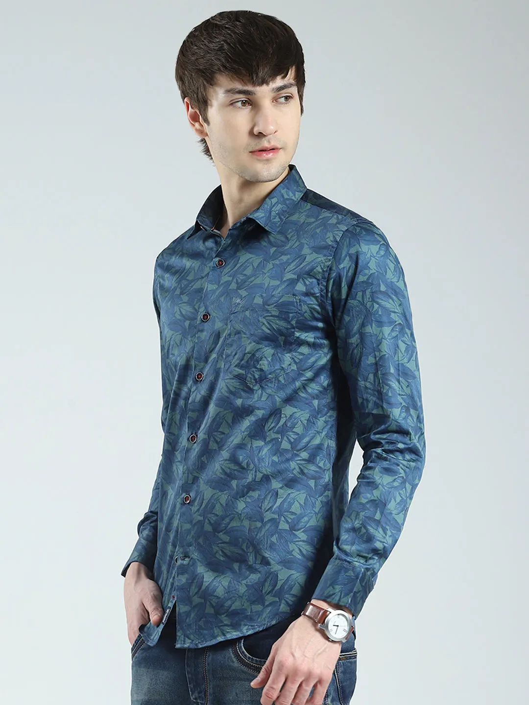 Men Green Printed Collar Full Sleeve Shirt sold by Monte Carlo product image thumbnail 3