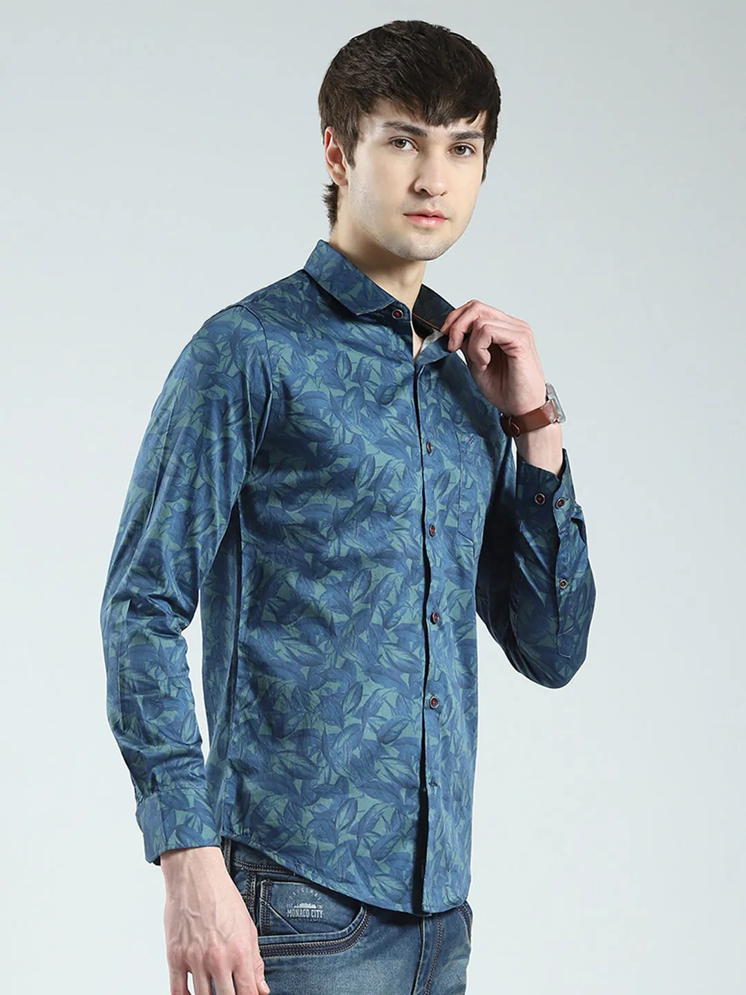 Men Green Printed Collar Full Sleeve Shirt sold by Monte Carlo product image thumbnail 4