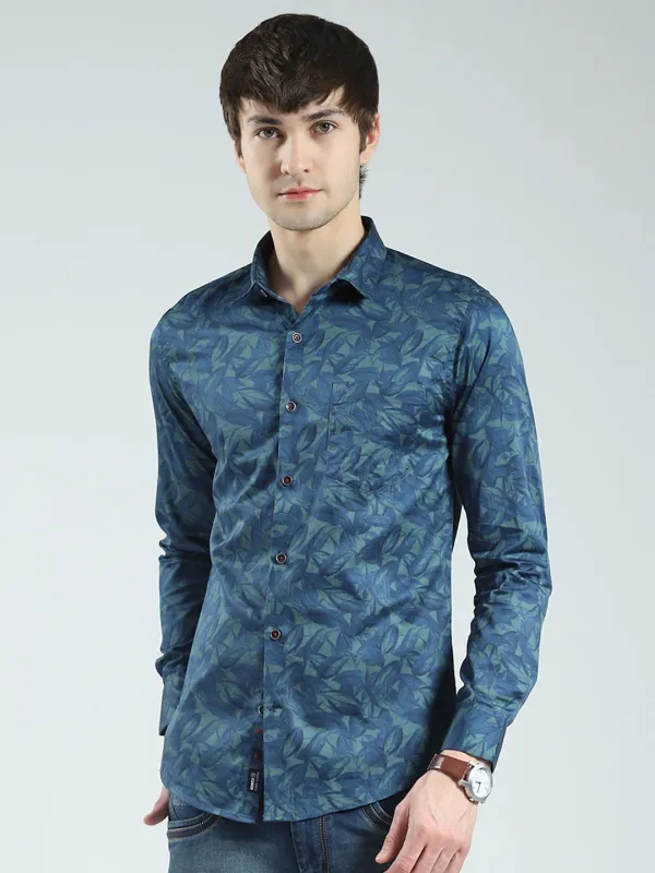Men Green Printed Collar Full Sleeve Shirt sold by Monte Carlo