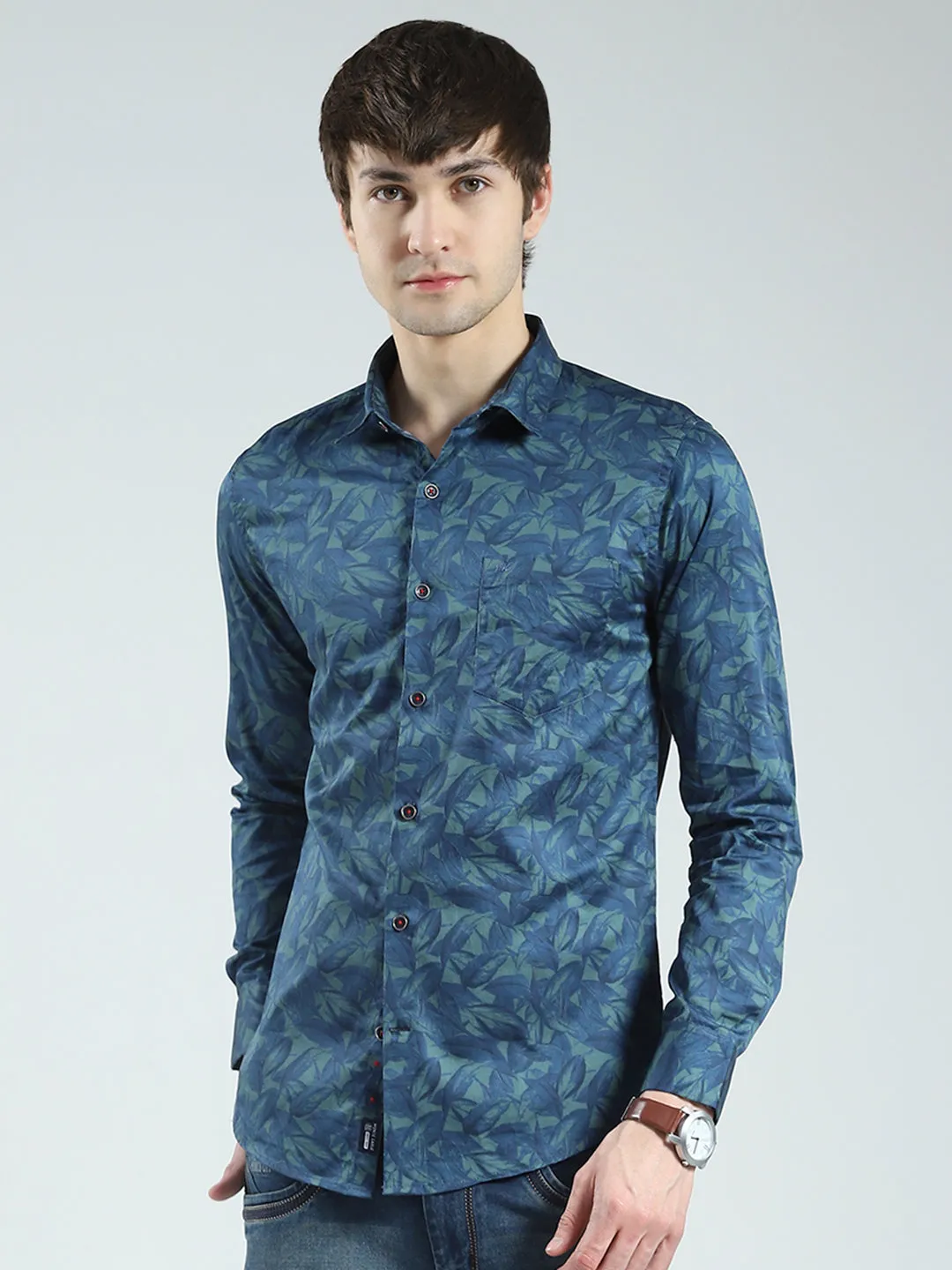 Men Green Printed Collar Full Sleeve Shirt sold by Monte Carlo