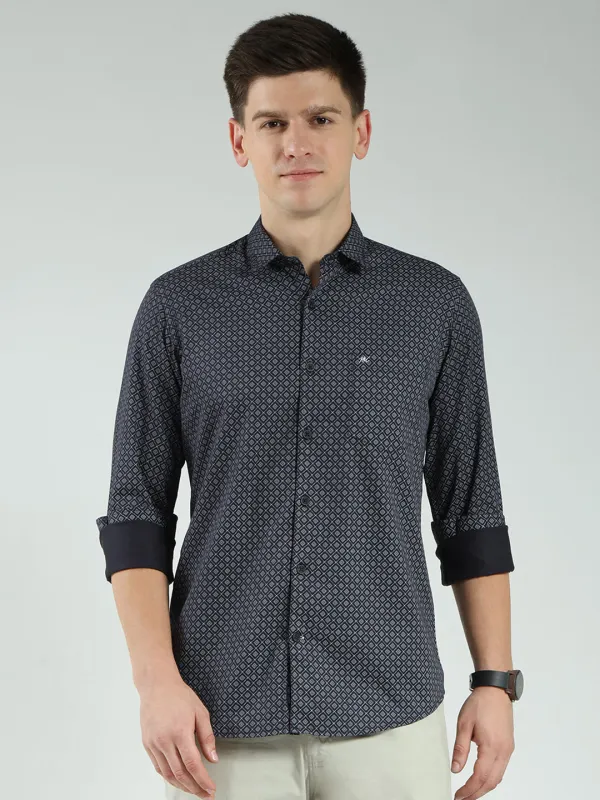 Men Navy Blue Printed Collar Full Sleeve Shirt sold by Monte Carlo