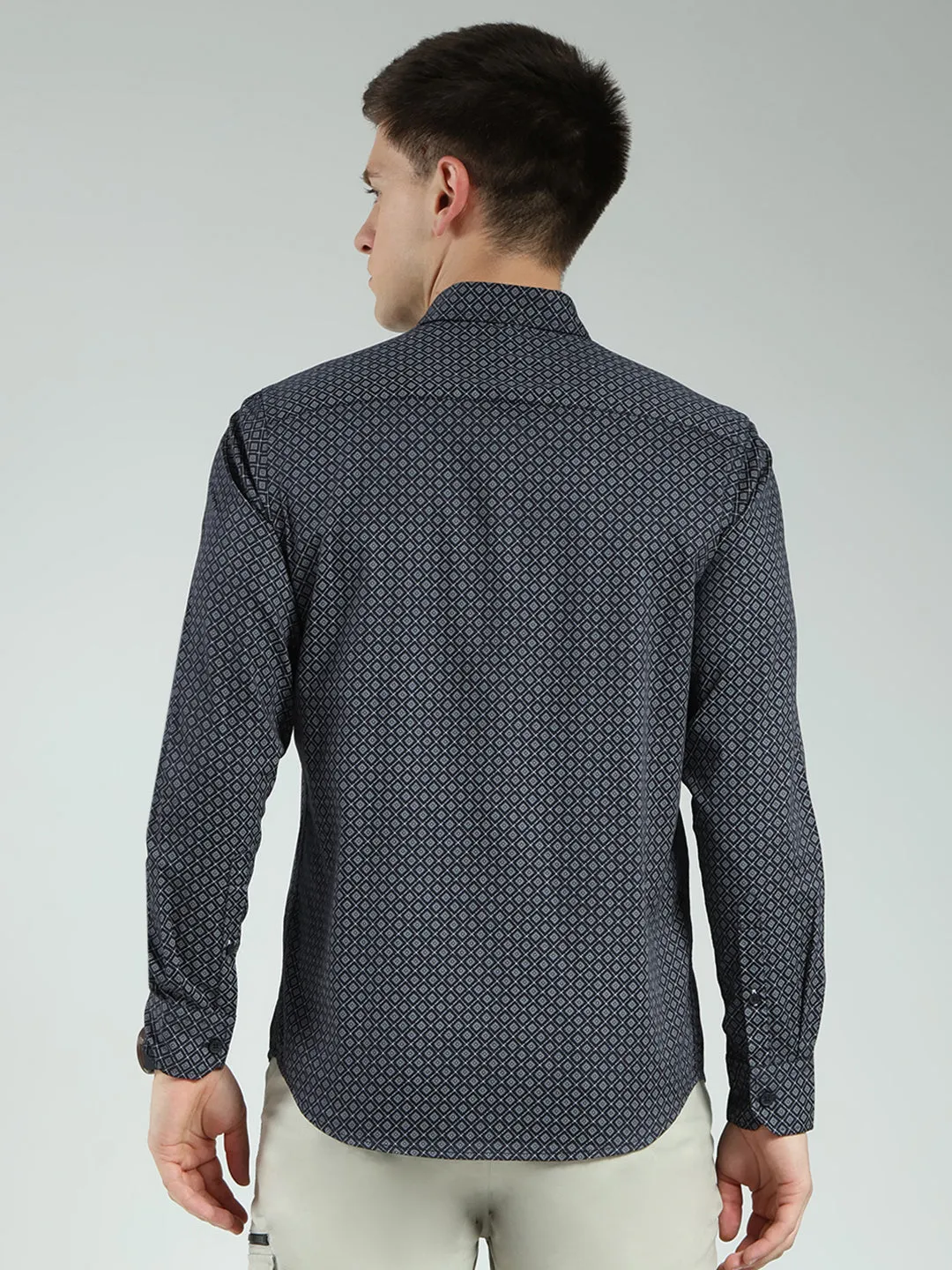 Men Navy Blue Printed Collar Full Sleeve Shirt sold by Monte Carlo product image thumbnail 5