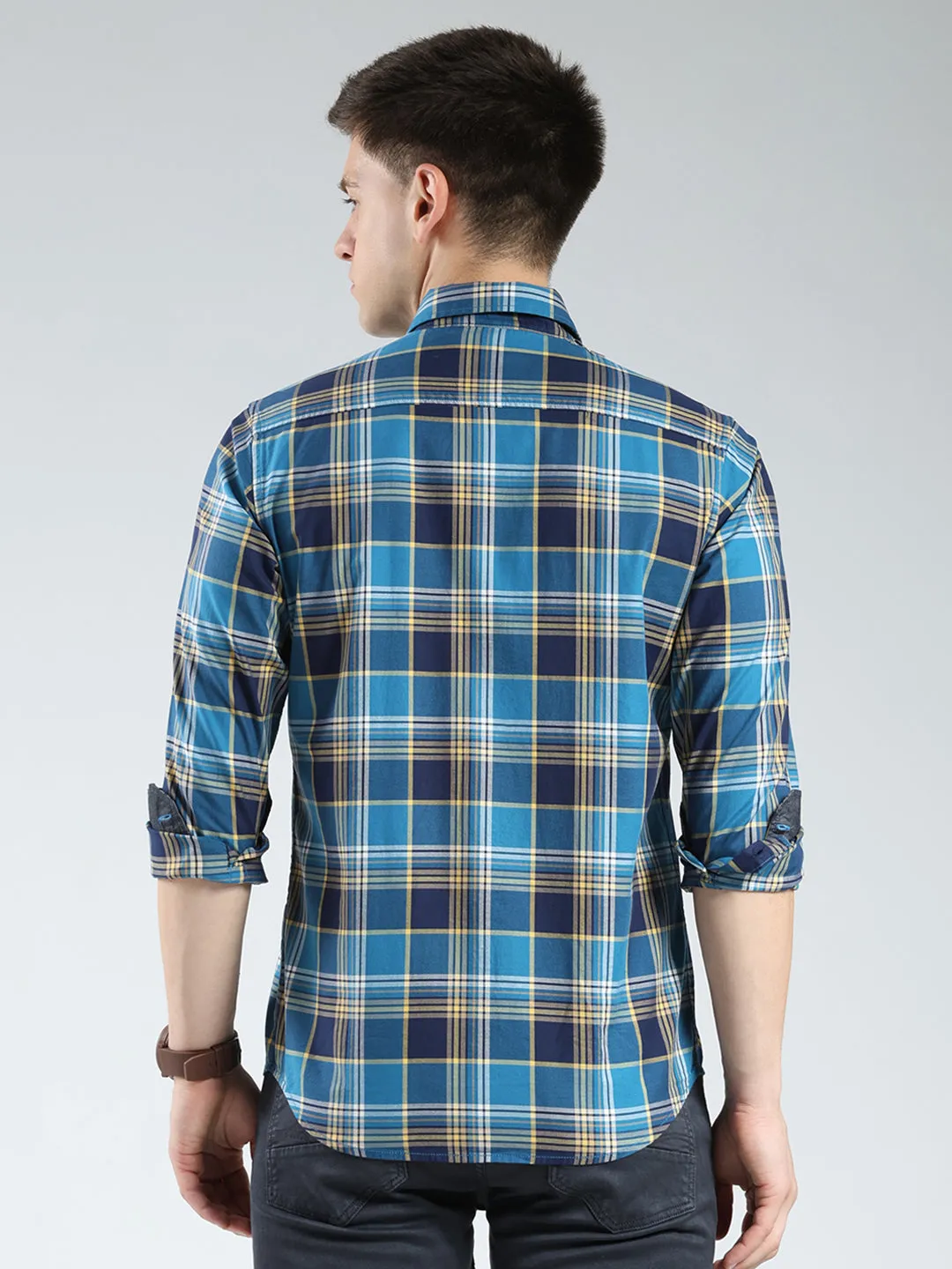 Men Blue Check Collar Full Sleeve Shirt sold by Monte Carlo product image thumbnail 5