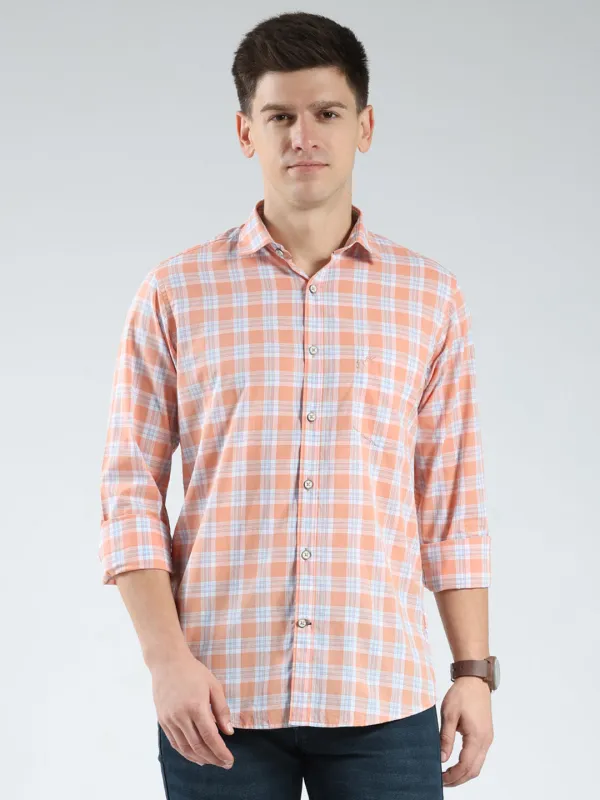 Men Orange Check Collar Full Sleeve Shirt sold by Monte Carlo