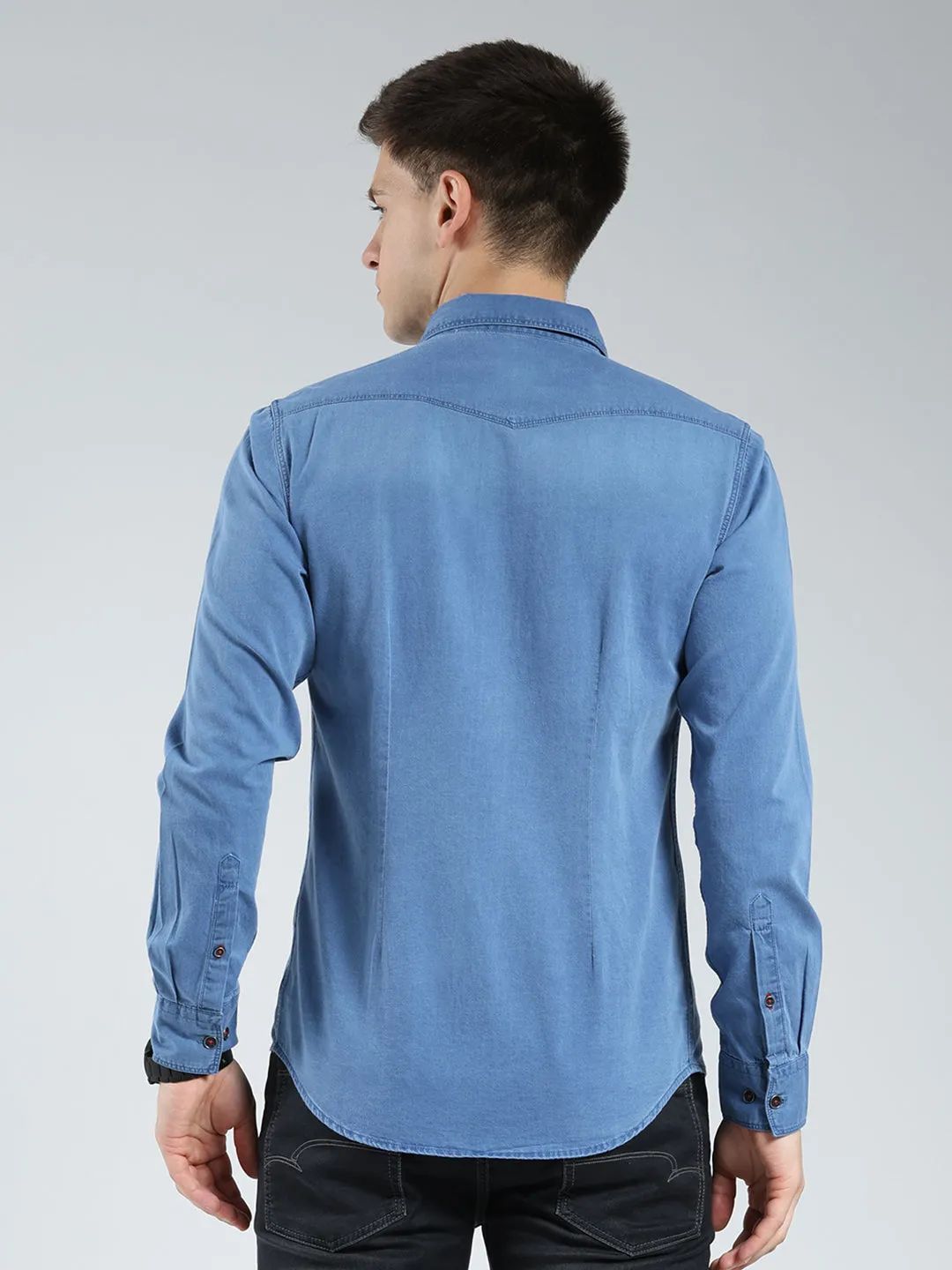 Men Blue Solid Collar Full Sleeve Shirt sold by Monte Carlo product image thumbnail 5