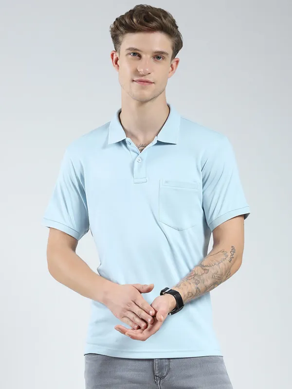 Men Blue Solid Collar Half Sleeve T-Shirt sold by Monte Carlo