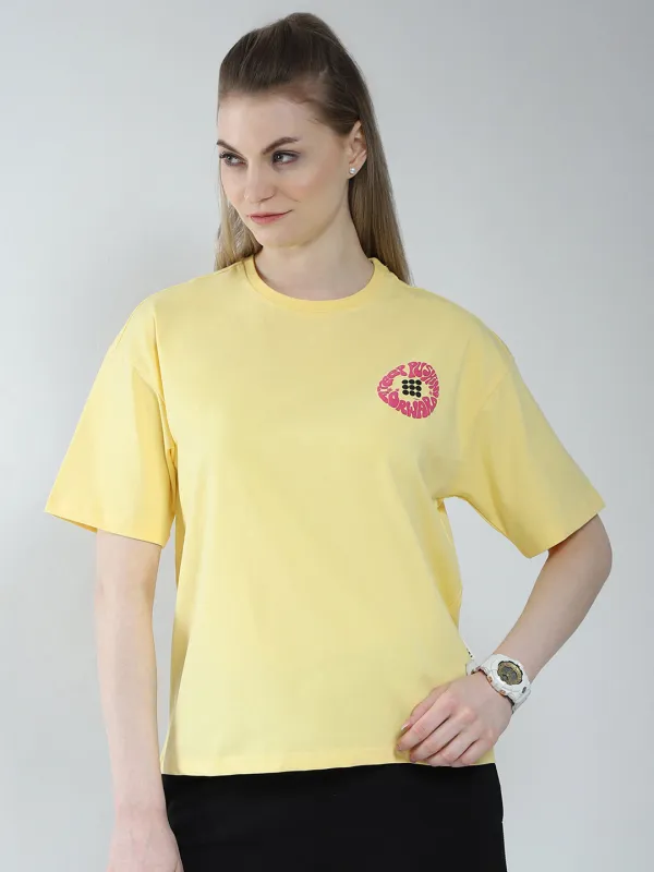 Rock.it Women Yellow Printed Round Neck Half Sleeve Top sold by Monte Carlo