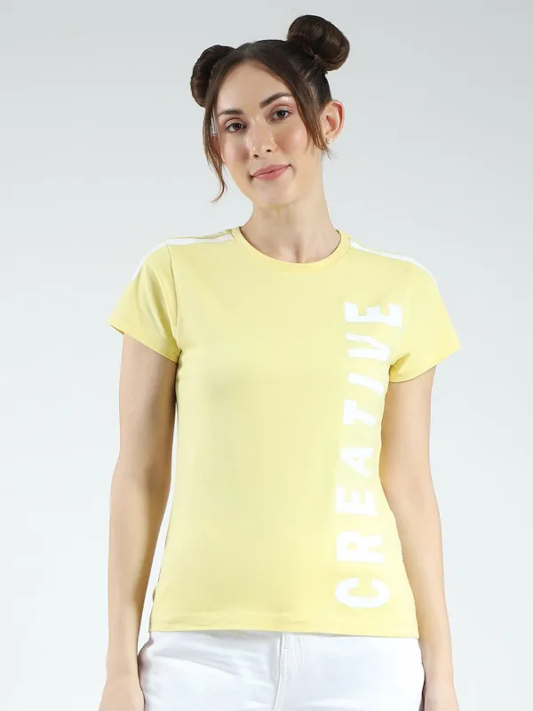 Rock.it Women Yellow Printed Round Neck Half Sleeve Top sold by Monte Carlo