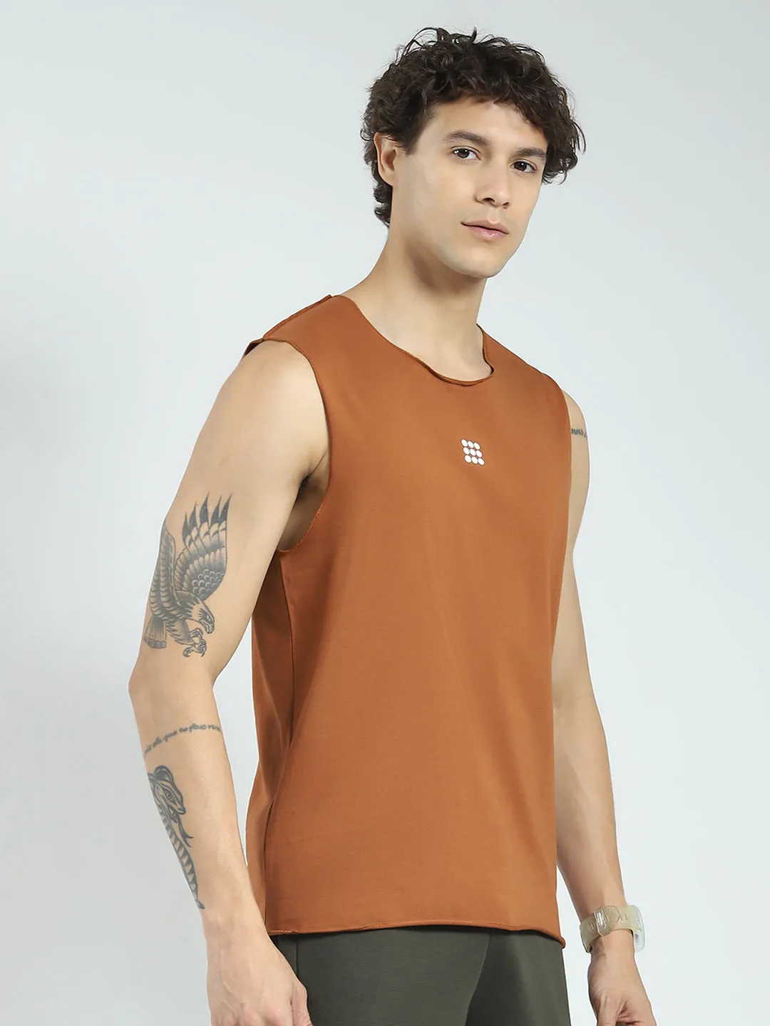 Rock.it Men Rust Solid Round Neck Sleeveless T-Shirt sold by Monte Carlo product image thumbnail 4