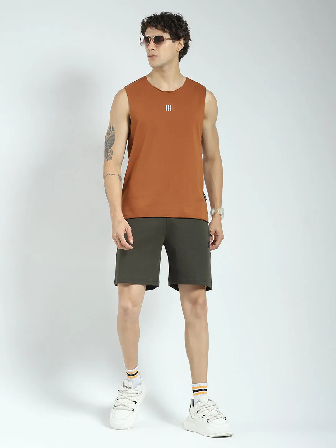 Rock.it Men Rust Solid Round Neck Sleeveless T-Shirt sold by Monte Carlo product image thumbnail 2