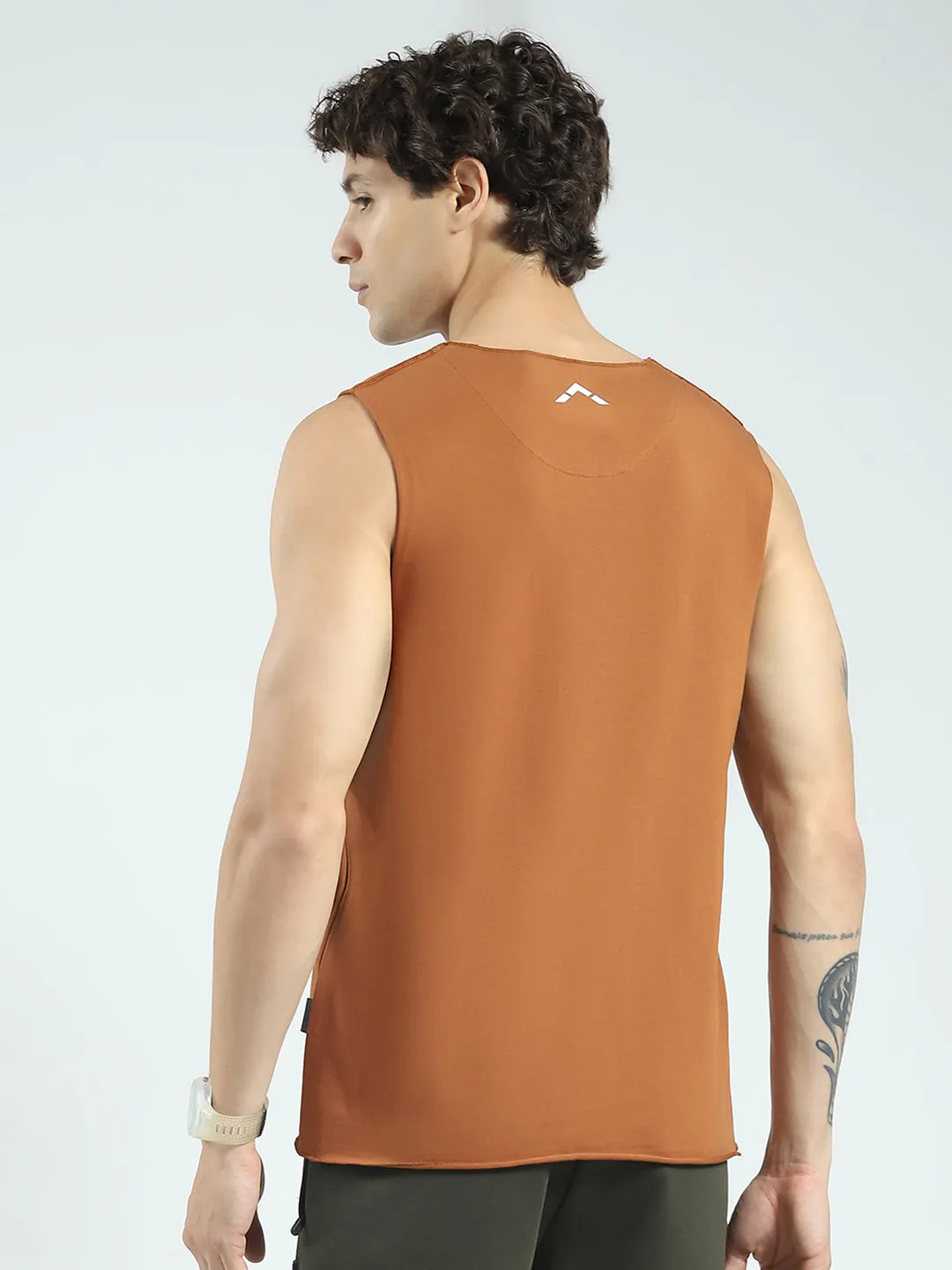 Rock.it Men Rust Solid Round Neck Sleeveless T-Shirt sold by Monte Carlo product image thumbnail 5
