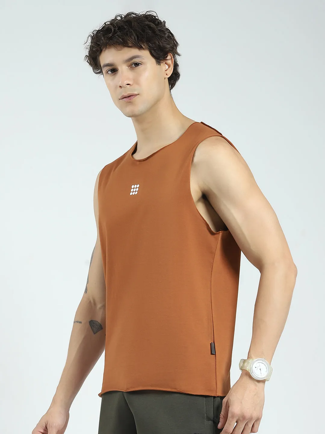 Rock.it Men Rust Solid Round Neck Sleeveless T-Shirt sold by Monte Carlo product image thumbnail 3