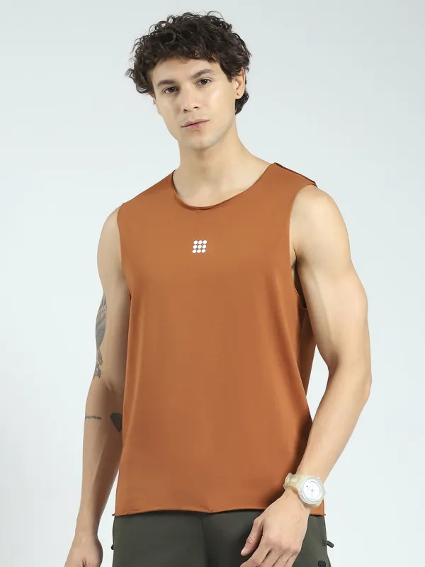Rock.it Men Rust Solid Round Neck Sleeveless T-Shirt made by Monte Carlo