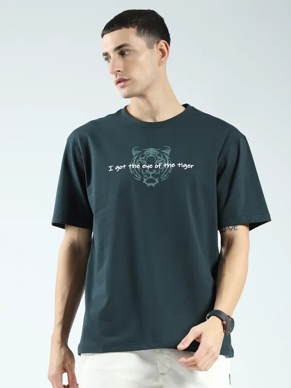Rock.it Men Green Printed Round Neck Half Sleeve T-Shirt made by Monte Carlo