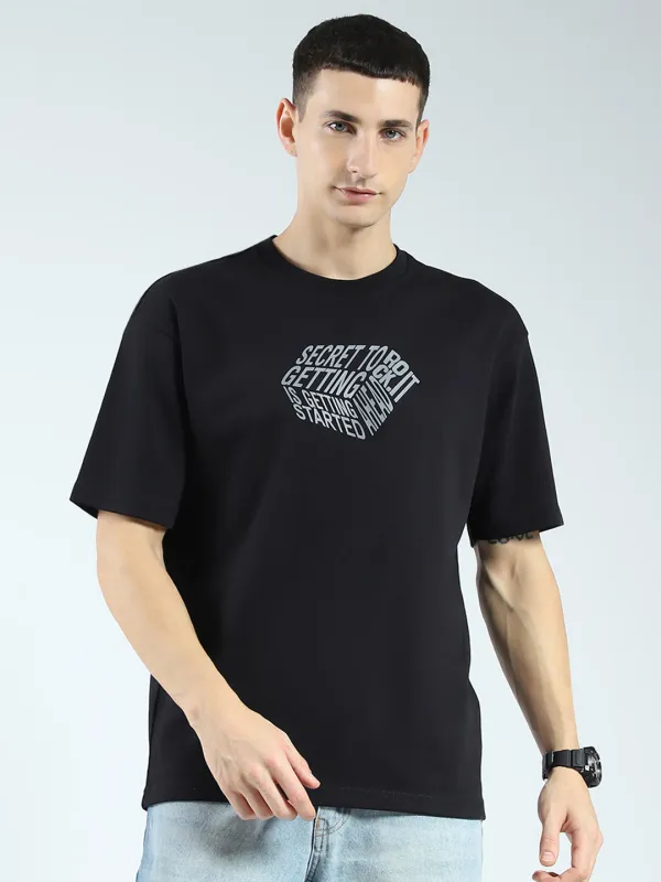 Rock.it Men Black Printed Round Neck Half Sleeve T-Shirt made by Monte Carlo