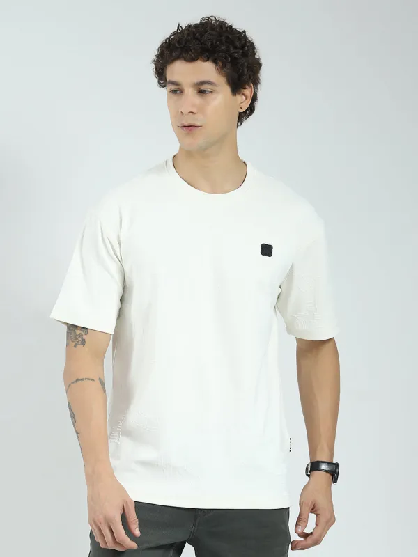 Rock.it Men Off White Self Design Round Neck Half Sleeve T-Shirt sold by Monte Carlo