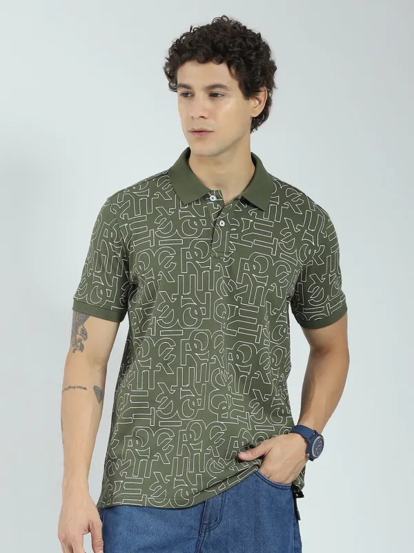 Rock.it Men Olive Printed Collar Half Sleeve T-Shirt made by Monte Carlo