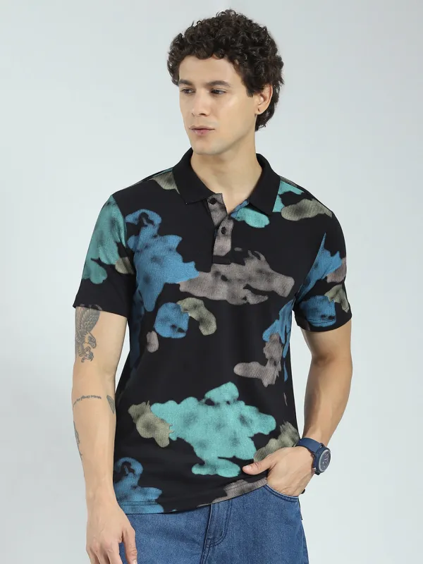 Rock.it Men Black Printed Collar Half Sleeve T-Shirt made by Monte Carlo